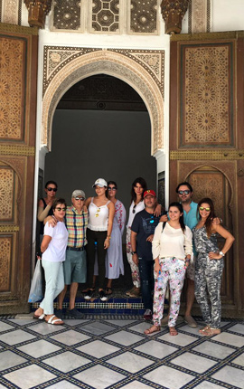 travelers group in a door of Palais Bahia Marrakech